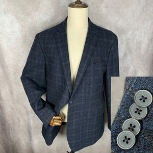 Joseph Abboud Blazer Jacket Men 48L Wool Windowpane Blue Sport Coat Slim Paisley